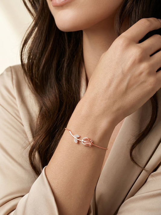 Rose Gold Pink Quartz Flower Bracelet