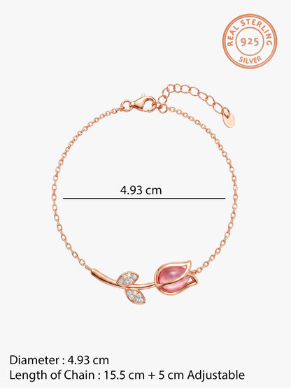 Rose Gold Pink Quartz Flower Bracelet