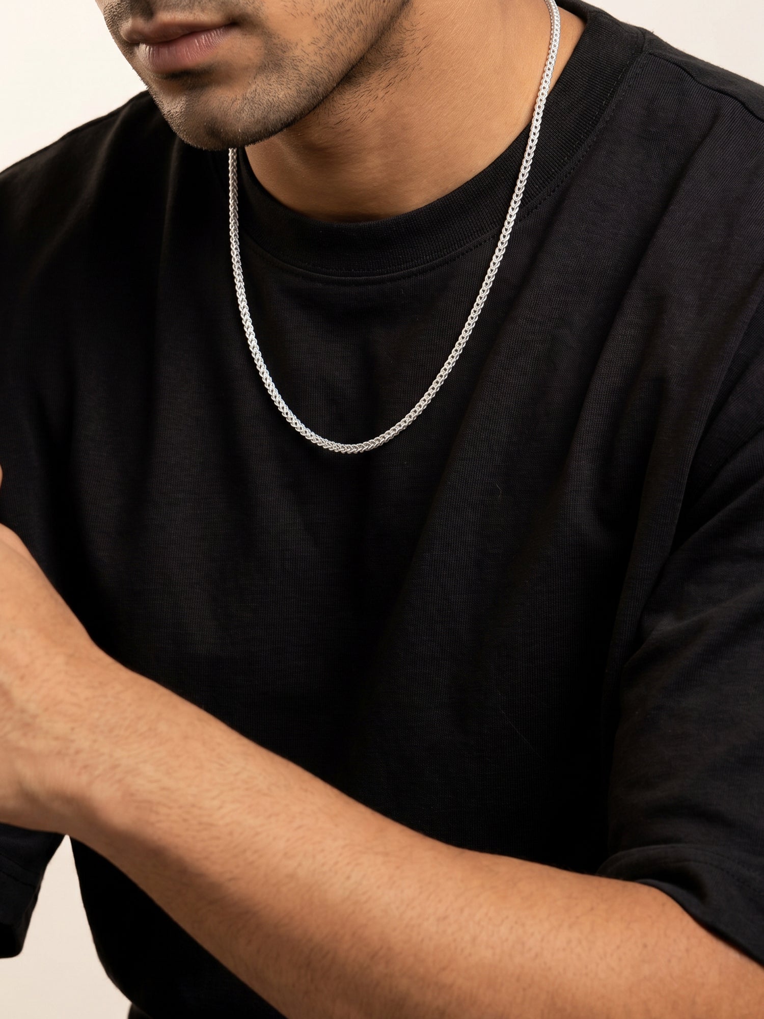 Silver Spiga Wheat Chain for Him