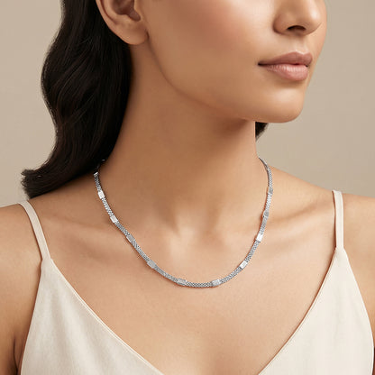 Silver Checkerboard Flat Bar Chain