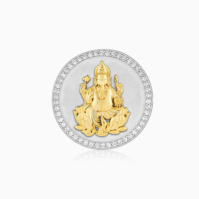 Silver And Golden Devotional Ganesha Coin