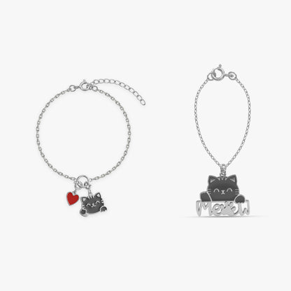 Silver Meow Muse Charm & Bracelet Set