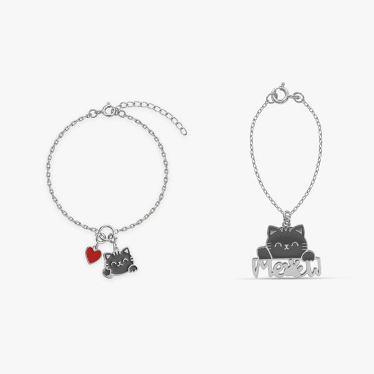 Silver Meow Muse Charm & Bracelet Set