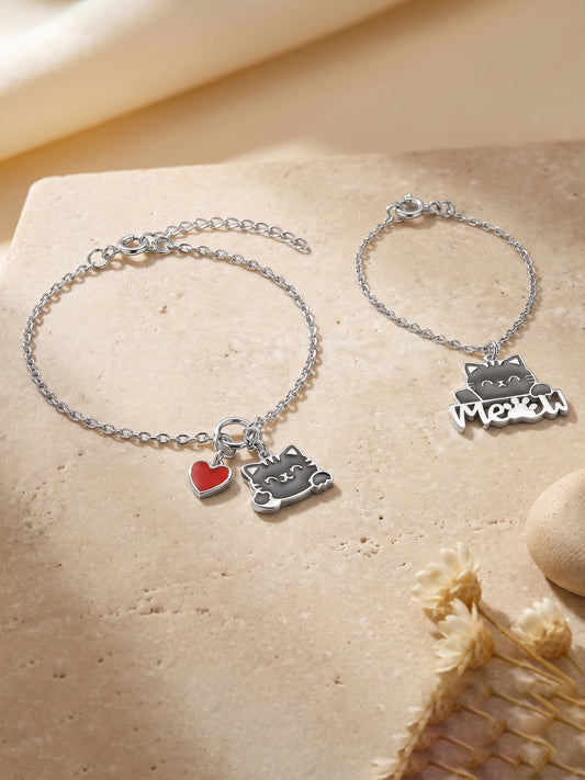 Silver Meow Muse Charm & Bracelet Set