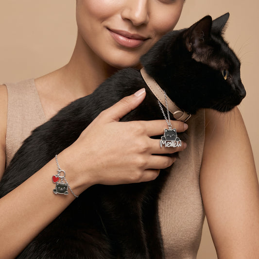 Silver Meow Muse Charm & Bracelet Set