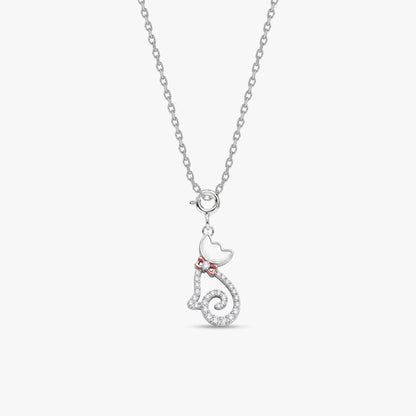 Silver Glitter Kitty Pendant With Link Chain