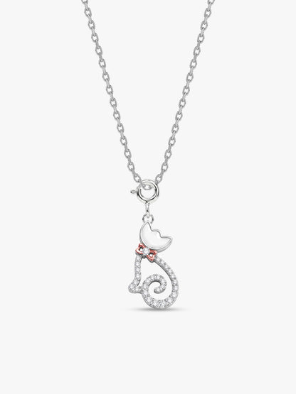 Silver Glitter Kitty Pendant With Link Chain