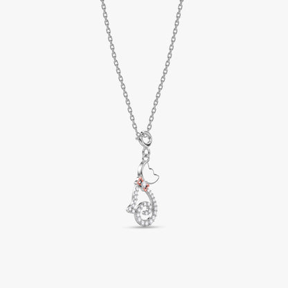 Silver Glitter Kitty Pendant With Link Chain