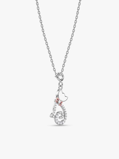 Silver Glitter Kitty Pendant With Link Chain