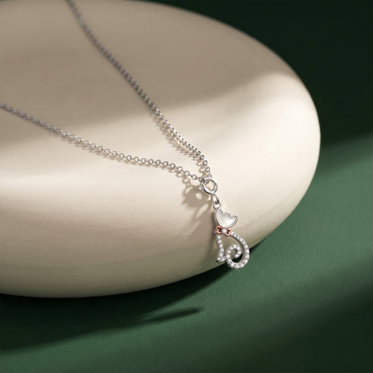 Silver Glitter Kitty Pendant With Link Chain