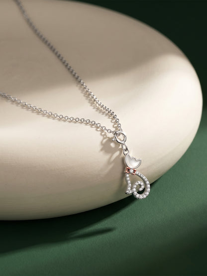 Silver Glitter Kitty Pendant With Link Chain
