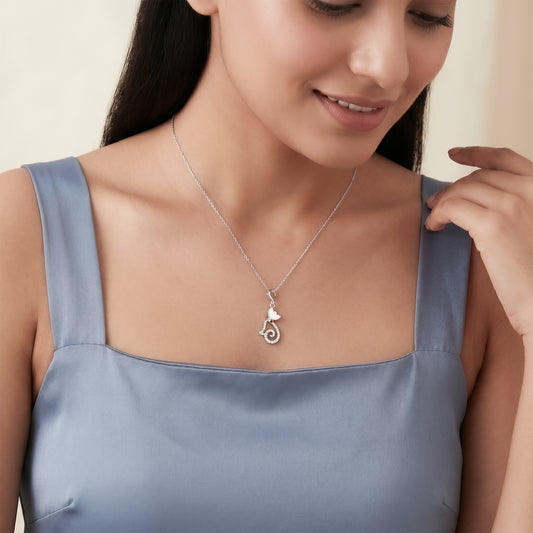 Silver Glitter Kitty Pendant With Link Chain