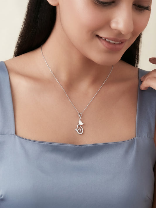 Silver Glitter Kitty Pendant With Link Chain