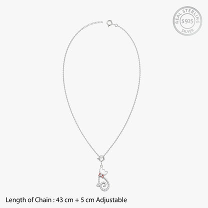 Silver Glitter Kitty Pendant With Link Chain