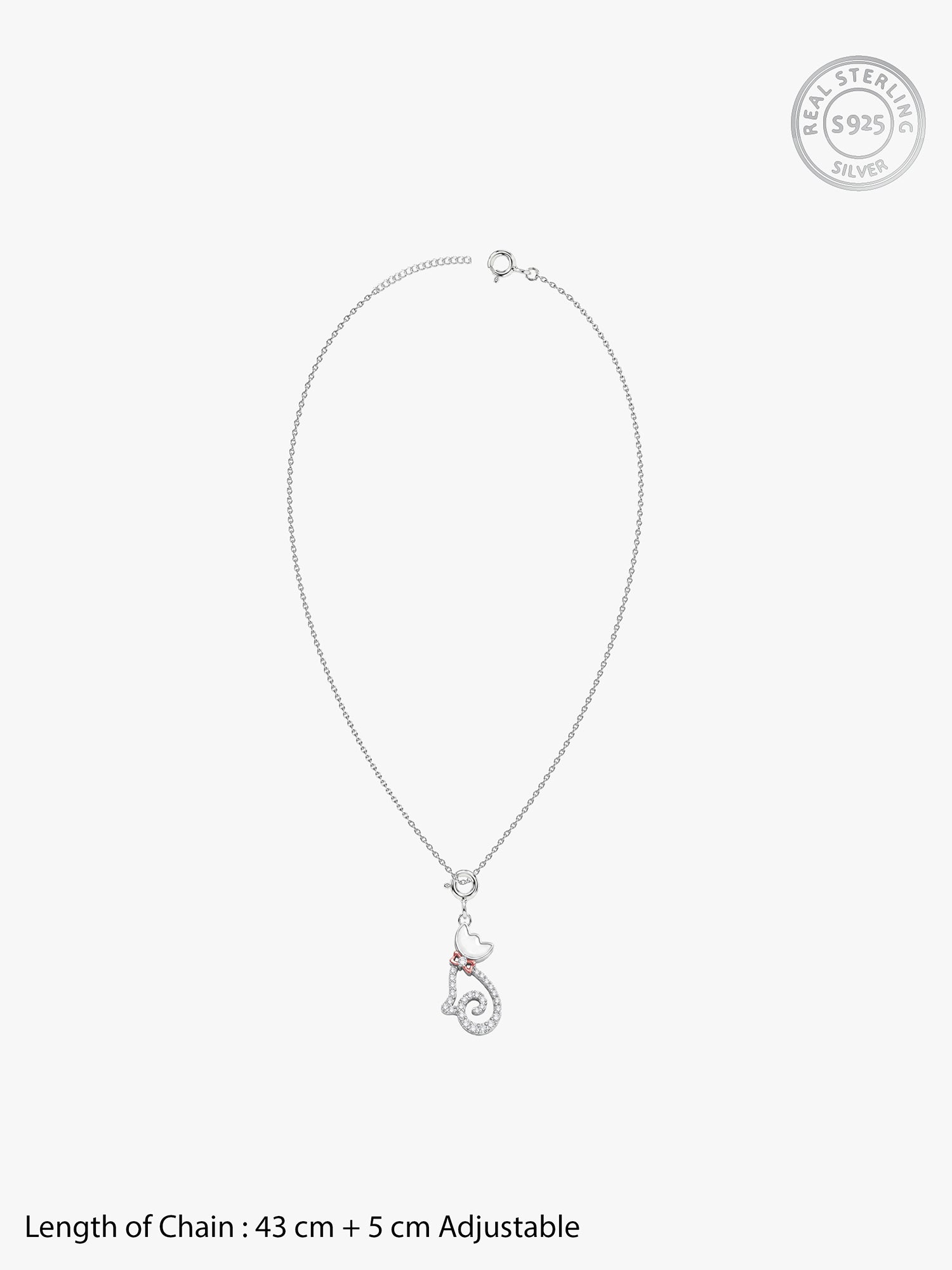 Silver Glitter Kitty Pendant With Link Chain