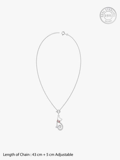 Silver Glitter Kitty Pendant With Link Chain