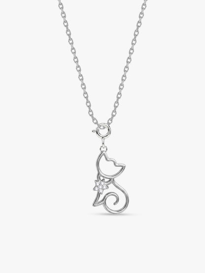 Silver Sparkling Paws Pendant With Link Chain