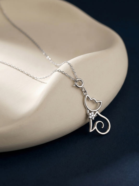 Silver Sparkling Paws Pendant With Link Chain