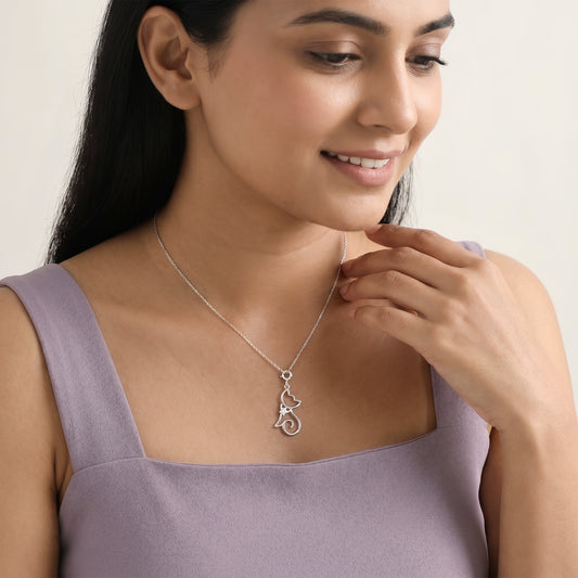 Silver Sparkling Paws Pendant With Link Chain