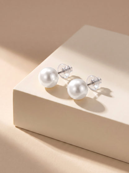 Silver White Pearl Earrings