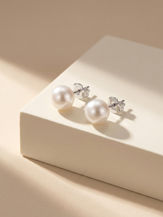 Silver White Pearl Earrings
