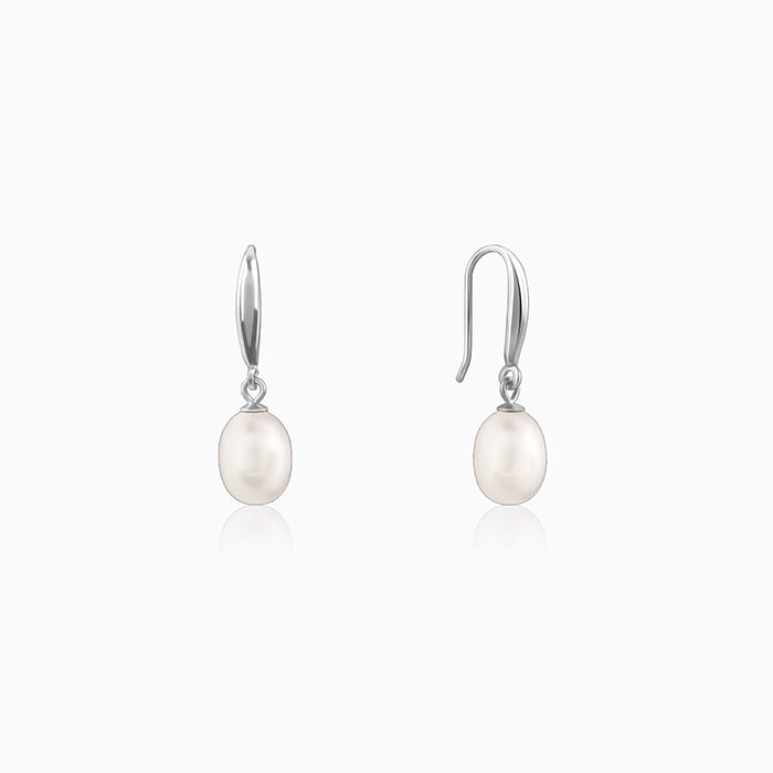 Silver White Pearl Drop Earrings - Image 1
