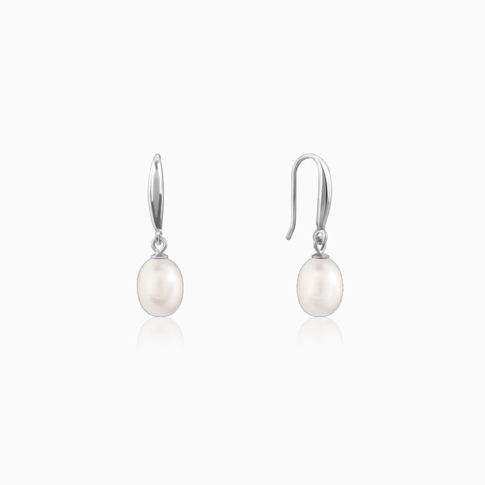Silver White Pearl Drop Earrings