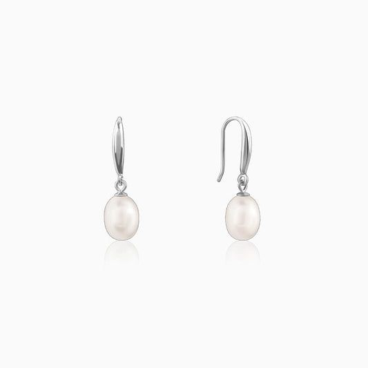 Silver White Pearl Drop Earrings