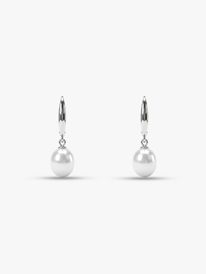 Silver White Pearl Drop Earrings