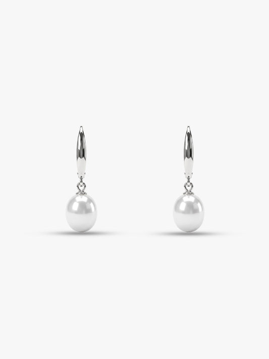 Silver White Pearl Drop Earrings