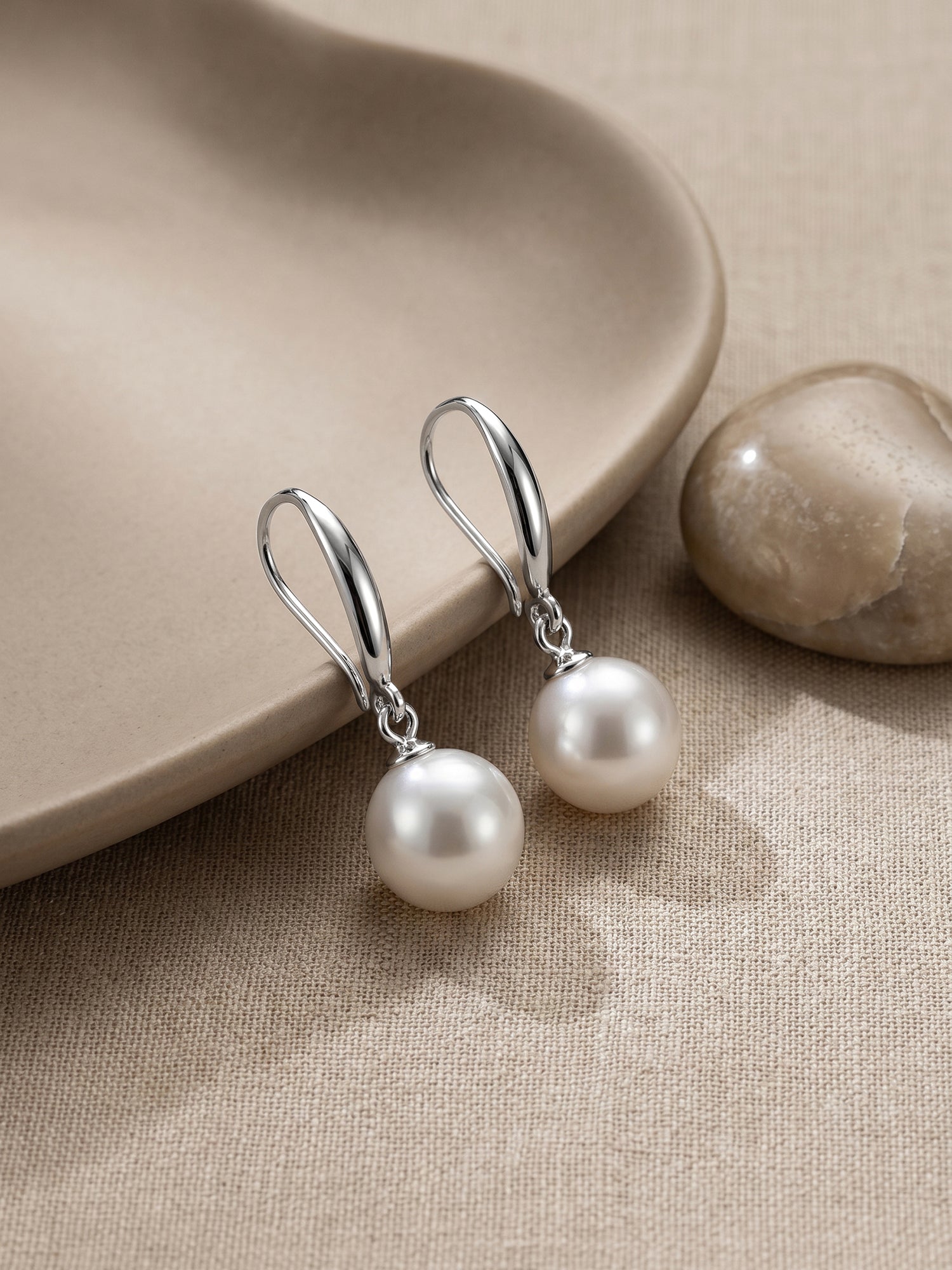 Silver White Pearl Drop Earrings