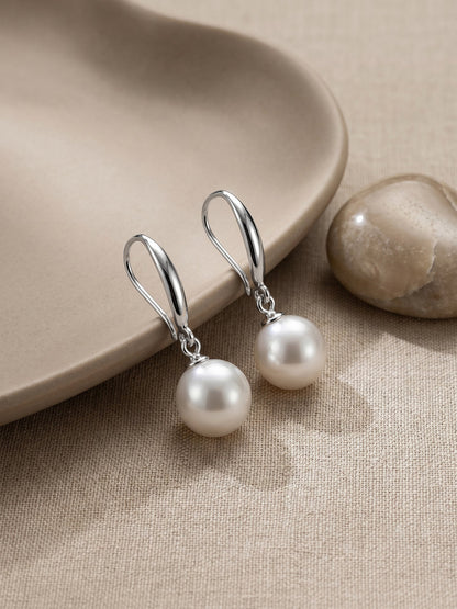 Silver White Pearl Drop Earrings