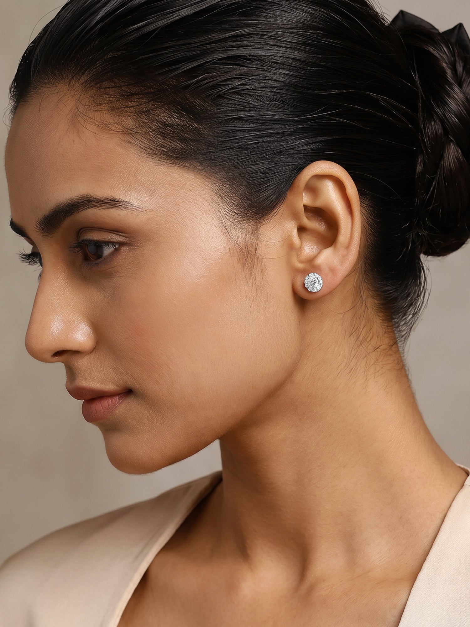 Silver Zircon Studded Elegant Stud Earrings