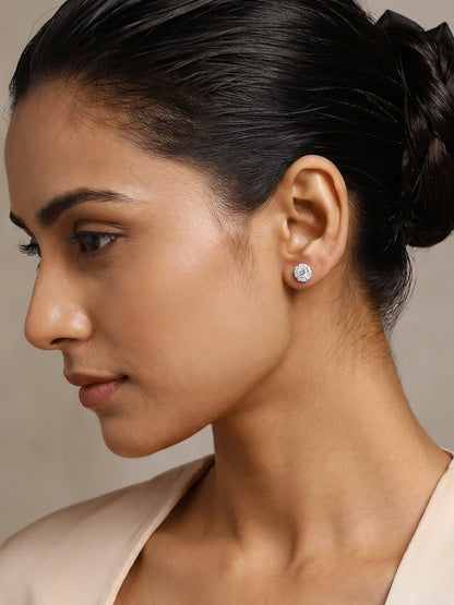 Silver Zircon Studded Elegant Stud Earrings