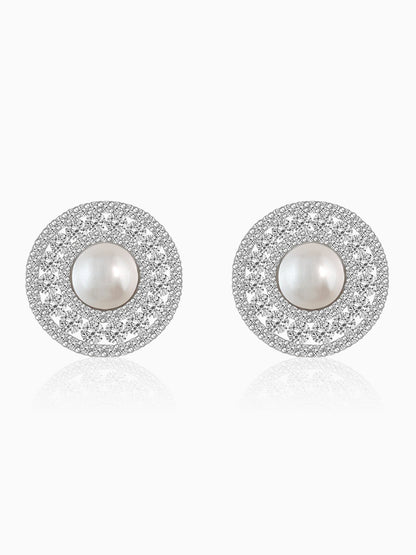 Silver Solitaire Pearl Studs