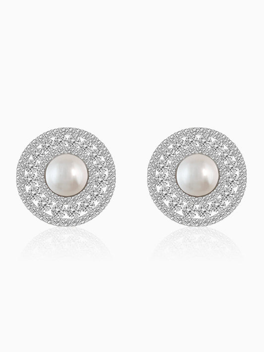 Silver Solitaire Pearl Studs