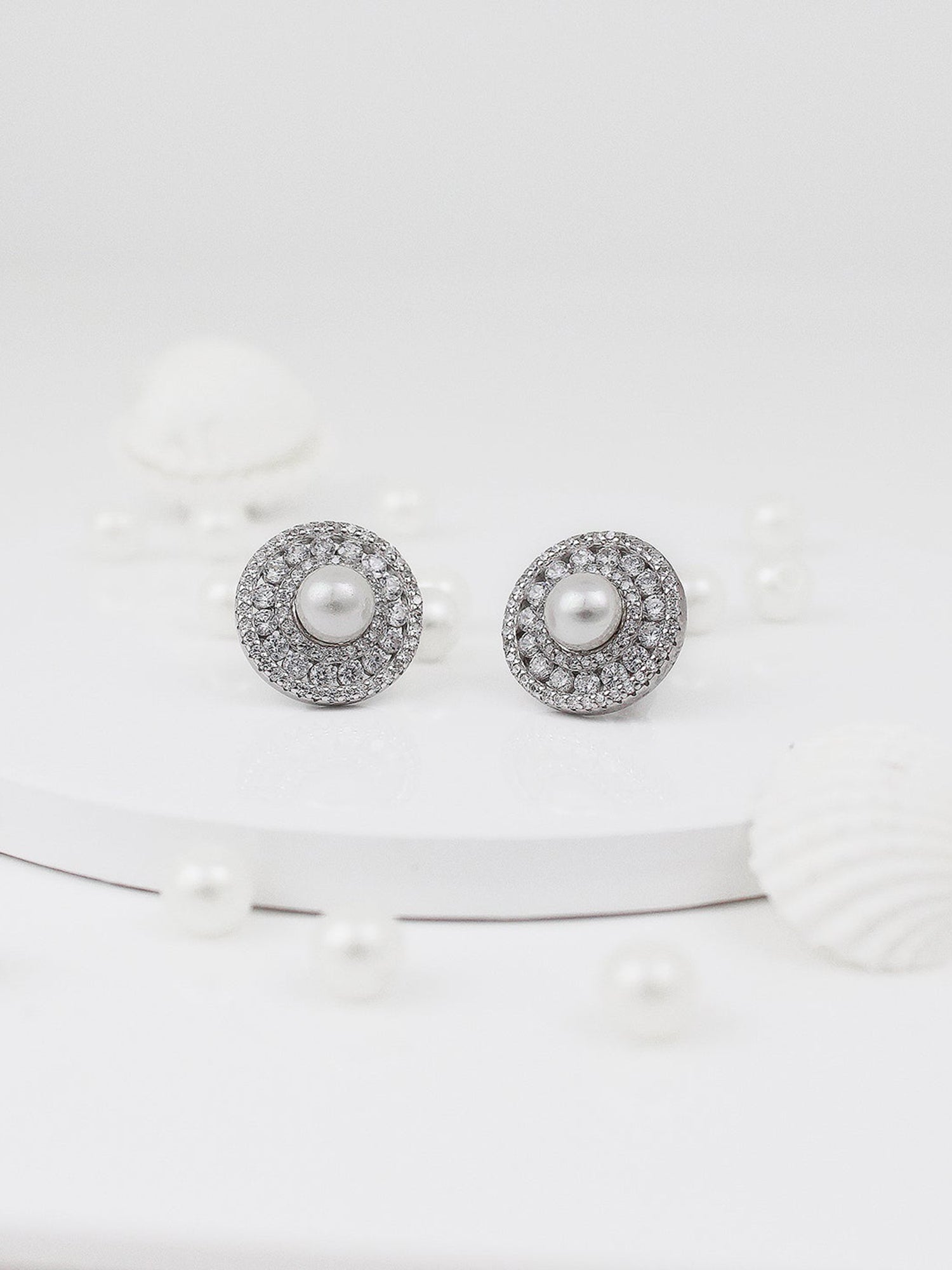 Silver Solitaire Pearl Studs
