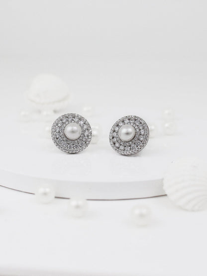 Silver Solitaire Pearl Studs