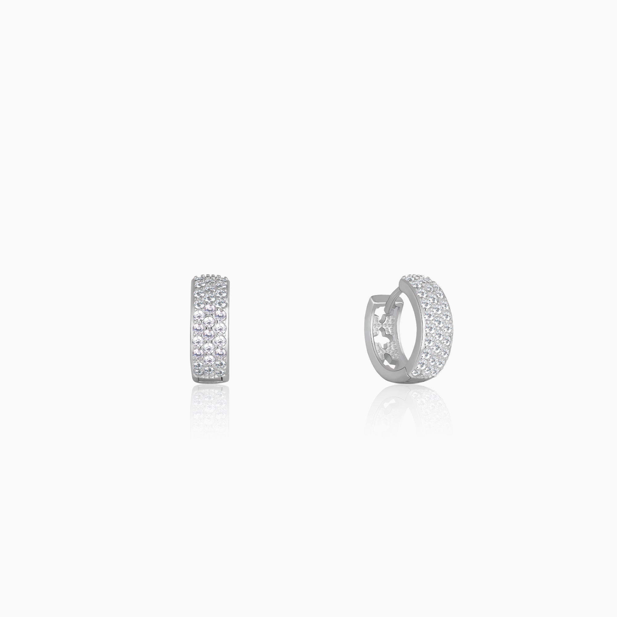 Silver Glittering Huggies Earrings - Image 1