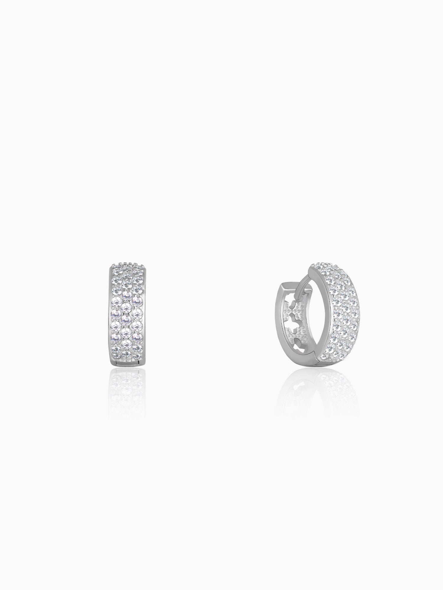 Silver Glittering Huggies Earrings