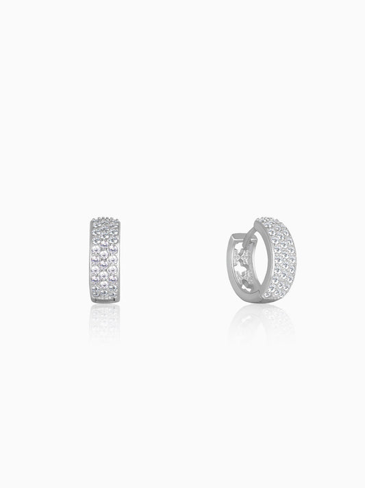 Silver Glittering Huggies Earrings