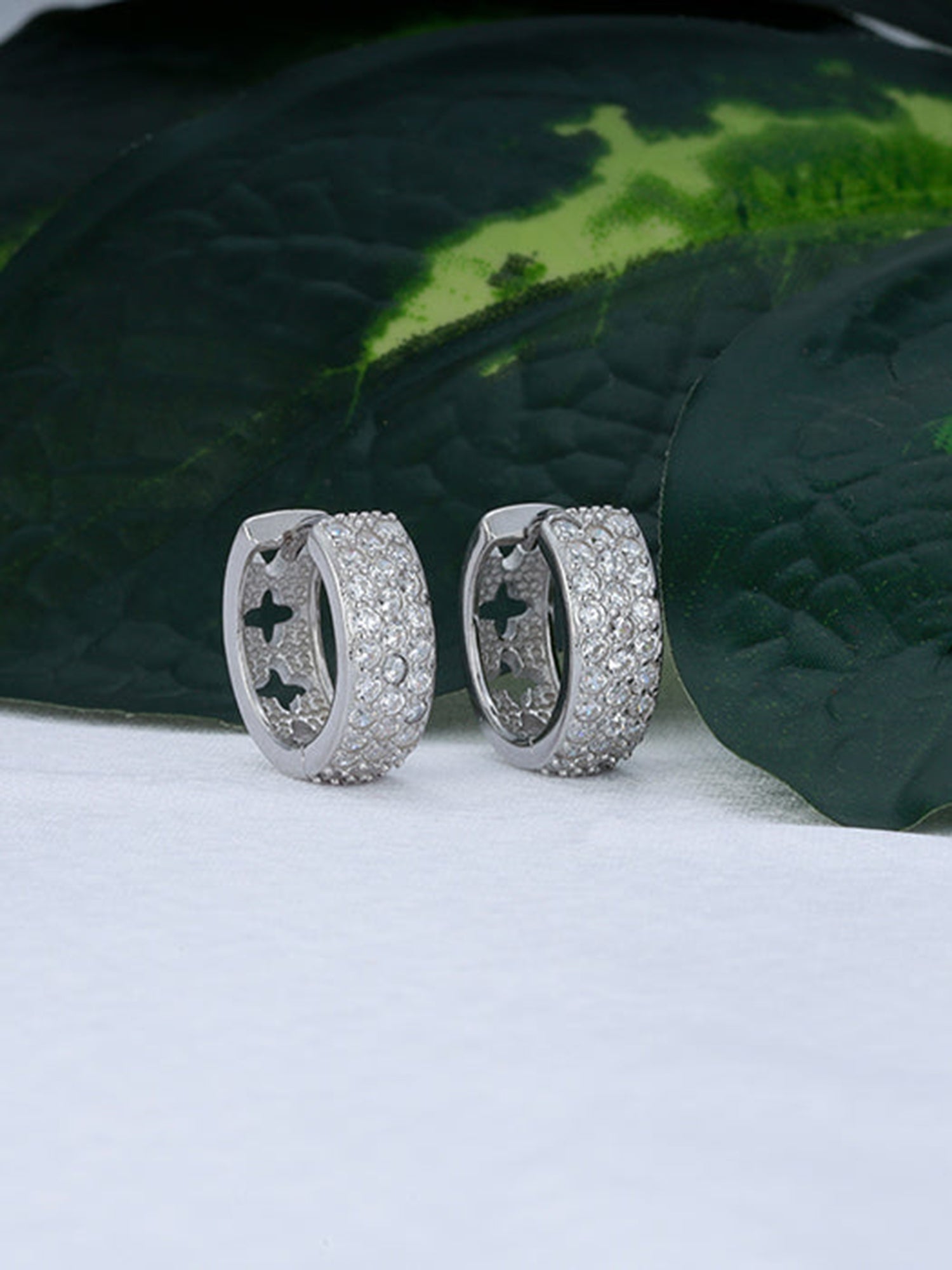 Silver Glittering Huggies Earrings