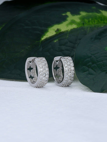 Silver Glittering Huggies Earrings