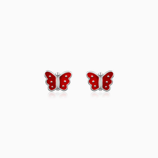 Silver Red Butterfly Earrings