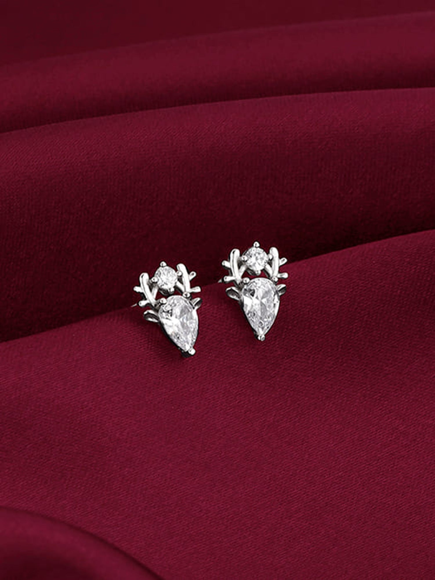 Silver Zirconia Deer Earrings