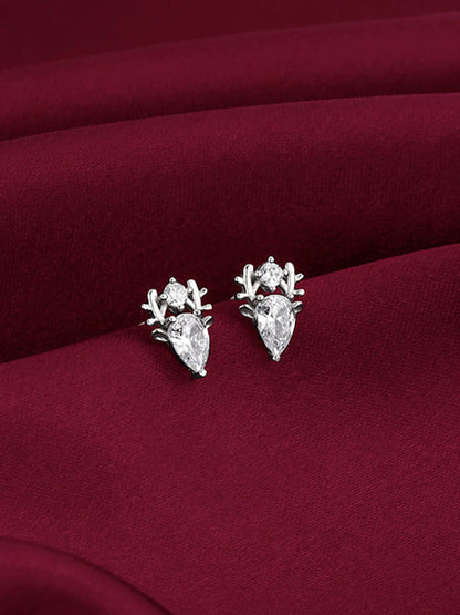 Silver Zirconia Deer Earrings