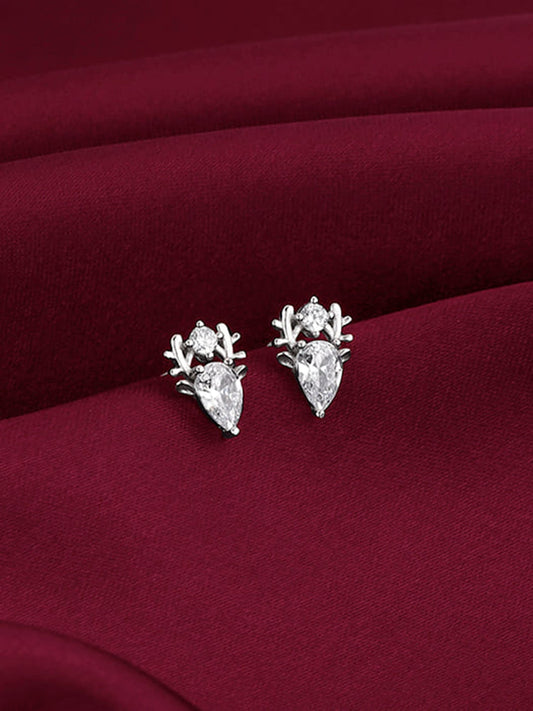 Silver Zirconia Deer Earrings