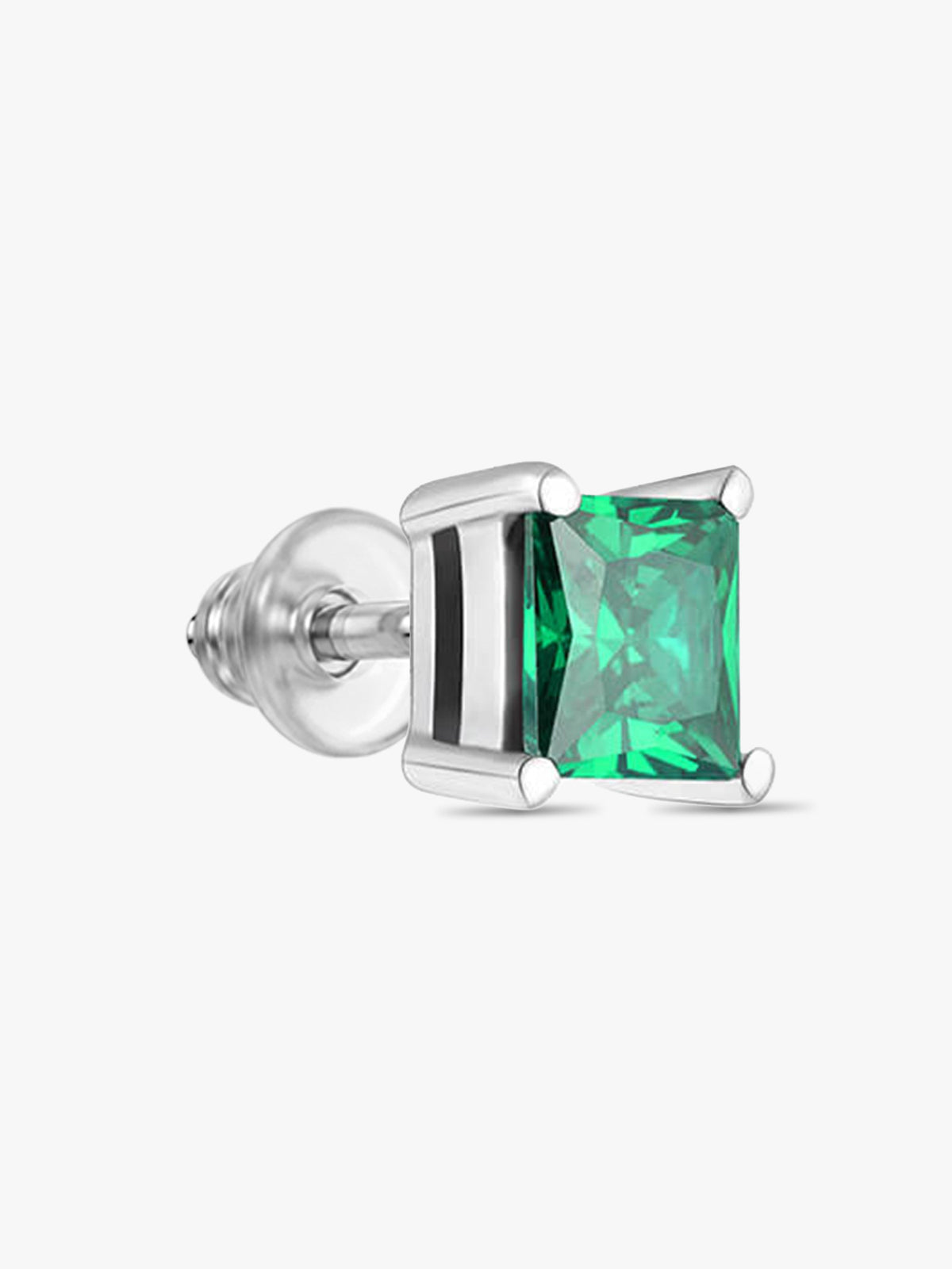 Silver Emerald Green Square Stud Earrings