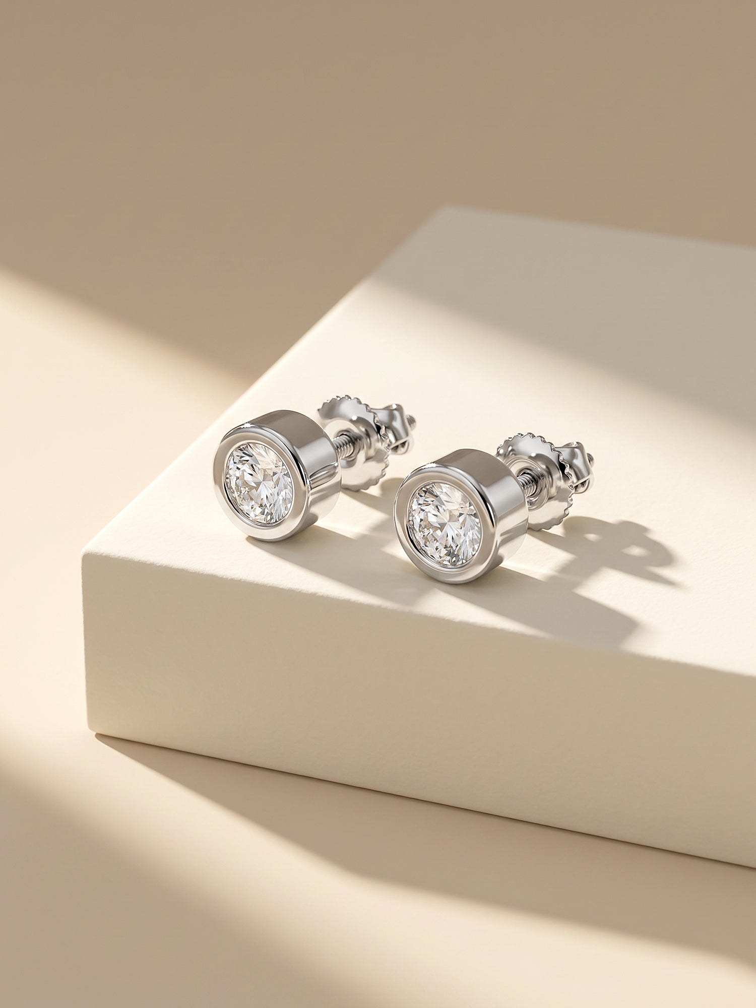 Silver Zircon Bezel Stud Earrings