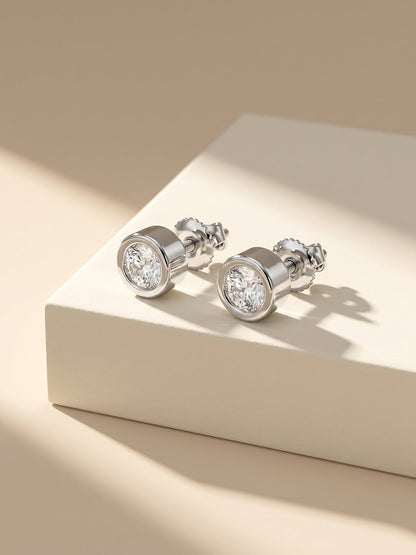 Silver Zircon Bezel Stud Earrings